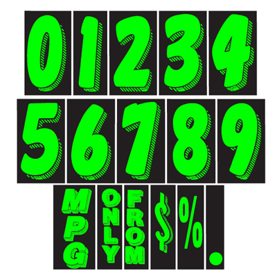 Fluorescent Numbers Starter Kit-Chartreuse/Blk 7.5in H