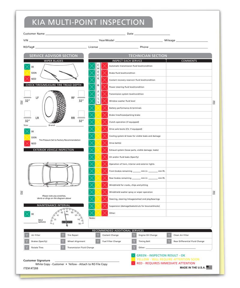 Multi Point Inspection Form Kia