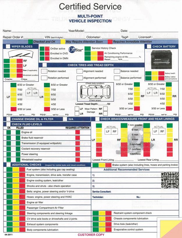 Multi point Inspection Form GM